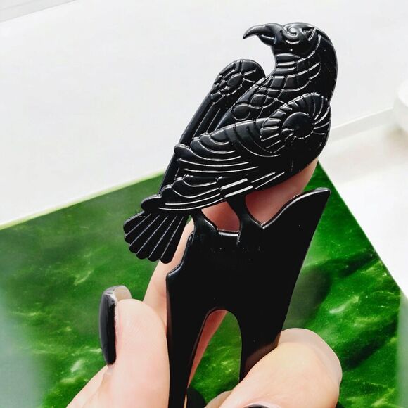 Raven Hair Prong Styling Pins Black Wicca Witch Stick Whimsical Goth Bird Crow - Picture 4 of 14
